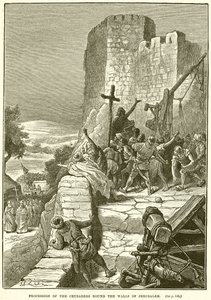 Prozession der Kreuzfahrer um die Mauern von Jerusalem von English School