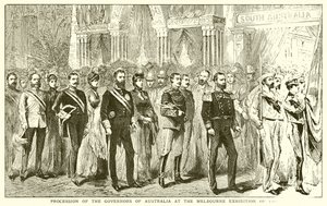 Prozession der Gouverneure von Australien bei der Ausstellung in Melbourne 1888 von English School