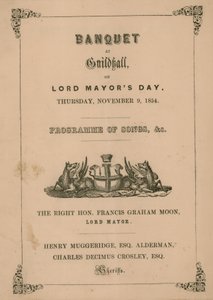 Programm für das Bankett in der Guildhall, London, am 9. November 1854 von English School