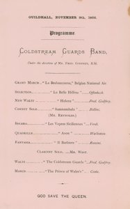 Programm für das Bankett in der Guildhall, London, am 9. November 1866 von English School