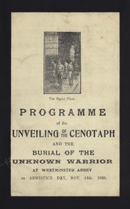 Programm zur Enthüllung des Kenotaphs und der Beisetzung des unbekannten Soldaten, Westminster Abbey, London, 11. November 1920 von English School