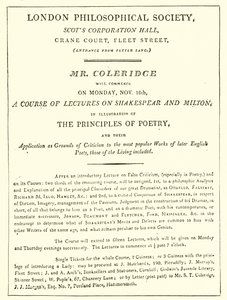Programm von Coleridges Vorlesungen von 1808 von English School