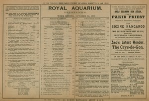 Programm der Veranstaltungen im Royal Aquarium von English School