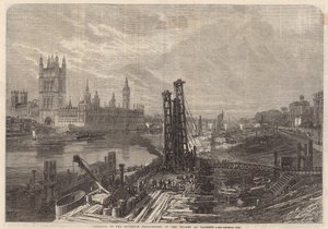 Fortschritt des südlichen Uferdamms der Themse in Lambeth von English School