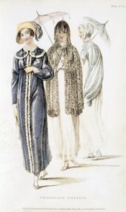 Promenadenkleider, Modeplatte aus Ackermanns Repository of Arts von English School
