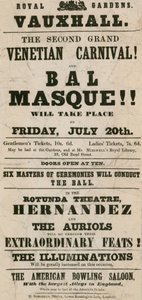 Werbeflyer für den zweiten großen venezianischen Karneval und Bal Masque in den Royal Gardens, Vauxhall, London von English School
