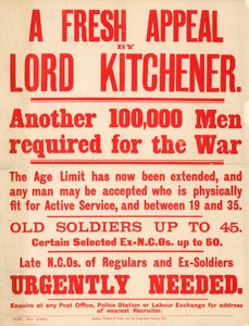 Werbeplakat, das 100.000 Männer auffordert, sich freiwillig für den Kriegsdienst zu melden