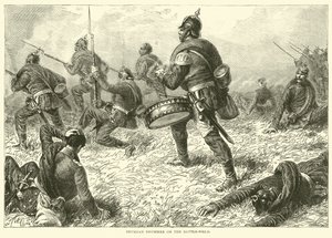 Preußischer Trommler auf dem Schlachtfeld, September 1870 von English School