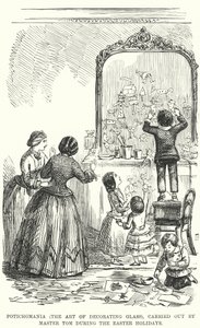Potichomanie (die Kunst des Glasdekorierens), ausgeführt von Meister Tom während der Osterferien (Stich) von English School