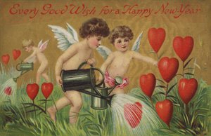 Putti gießen Herzen (Chromolitho)