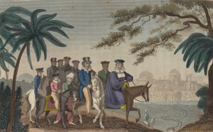Königin Caroline, entfremdete Gemahlin von König Georg IV., betritt Jerusalem (farbiger Stich) von English School