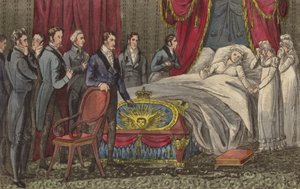 Königin Caroline auf ihrem Sterbebett, Brandenburg House, Hammersmith, London von English School