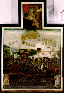 Königin Elizabeth I. kommt in Tilbury an und die englische Niederlage der spanischen Armada von 1588 von English School