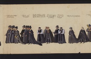 Begräbnisprozession von Königin Elisabeth I (farbiger Stich) von English School