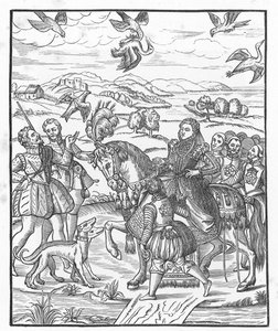 Königin Elisabeth beim Beizjagen von English School