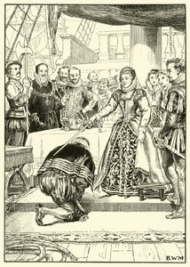 Königin Elizabeth an Bord der Golden Hind von English School