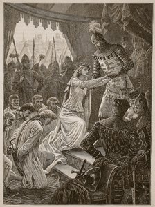Königin Philippa setzt sich für die Bürger von Calais ein, Illustration aus Cassells Illustrierter Geschichte Englands