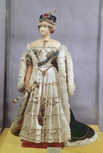 Königin Victoria (1819-1901) Puppe in ihren Krönungsroben, ca. 1840