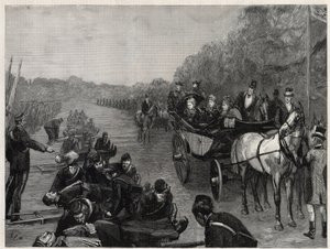 Königin Victoria - Die Inspektion durch Ihre Majestät die Königin des Ambulanzkorps von Colonel Seey im Windsor Park. Illustration für The Graphic