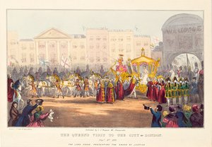 Königin Victoria betritt die City of London am Temple Bar, graviert von G. Tregear, 1837 von English School