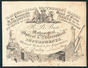 R B Bate, mathematische, optische und philosophische Instrumente, Visitenkarte von English School