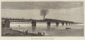 Eisenbahnbrücke über den Ganges bei Rajghaut (Stich) von English School