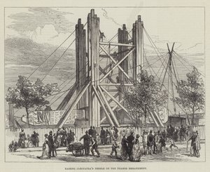 Aufrichten der Nadel der Kleopatra am Themseufer (Gravur) von English School