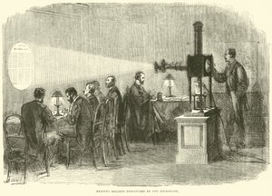 Lesen von Ballon-Depeschen mit dem Mikroskop, Oktober 1870