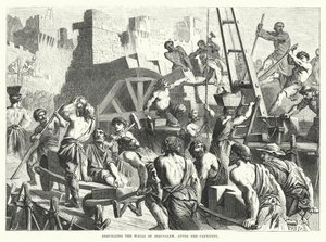 Wiederaufbau der Mauern Jerusalems nach der Gefangenschaft (Gravur) von English School
