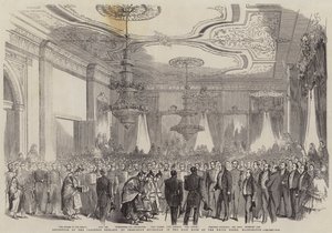 Empfang der japanischen Botschaft durch Präsident Buchanan im Ostzimmer des Weißen Hauses, Washington (Stich) von English School