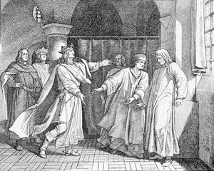 Versöhnung von Ludwig IV., König der Römer, mit Friedrich dem Schönen, König von Deutschland im Jahr 1325 von English School