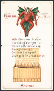 Roter Teufel und Weidenkorb, Weihnachtskarte von English School