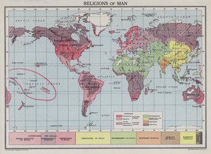 Religionen der Menschheit (Farblithografie) von English School