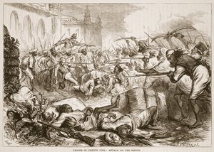 Rettung von Cheyte Sing: Angriff auf die Sepoys, Illustration aus Cassells Illustrierter Geschichte Indiens von James Grant, veröffentlicht 1879 von English School