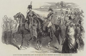 Rückkehr von Prinz Albert und Herzog von Wellington von der Parade auf Wimbledon Common (Stich) von English School