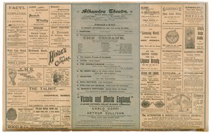 Rückseite eines Werbeflyers für das Alhambra Theatre von English School