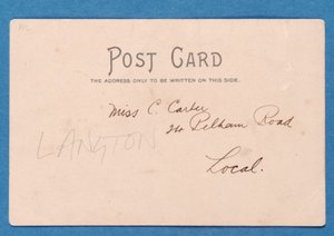 Rückseite der Postkarte J.E. Doig (Sunderland) rettet ein Tor