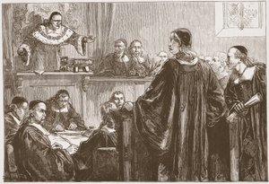 Richard Baxter vor Richter Jeffreys, Illustration aus The History of Protestantism von James Aitken Wylie, veröffentlicht 1878
