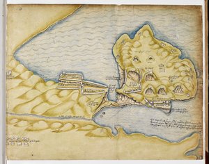 Richard Grenvilles Plan von Tintagel, ca. 1583 von English School