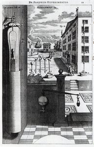Robert Boyles Entwürfe und Ideen für die Vakuumpumpe, veröffentlicht 1669 von English School