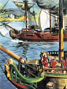 Robert Clive segelt in die Bucht von Bengalen zum Mündungsgebiet des Ganges von English School