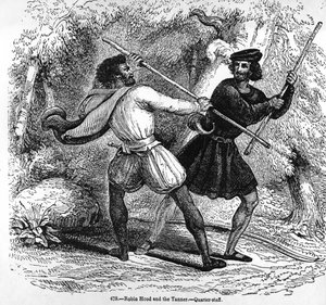 Robin Hood und der Gerber mit Viertelstäben von English School