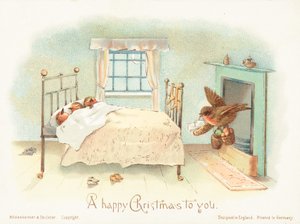 Rotkehlchen schlafen im Bett! Weihnachtskarte von English School