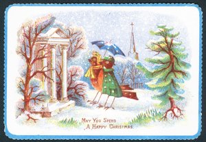 Rotkehlchen in Kleidung, Weihnachtskarte von English School