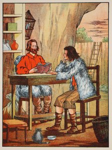 Robinson Crusoe und Freitag, Illustration aus Die Geschichte von Robinson Crusoe: Eine Adaption für Kinder nach Defoes Sprache, veröffentlicht von Griffith Farran Browne & Co. Limited, London