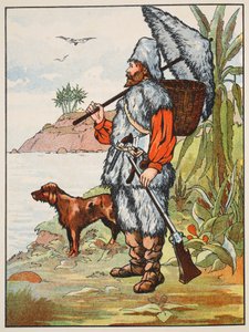 Robinson Crusoe, Illustration aus Die Geschichte von Robinson Crusoe: Eine Adaption für Kinder nach Defoes Sprache, veröffentlicht von Griffith Farran Browne & Co. Limited, London von English School