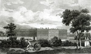 Rasenmähen im Hampton Court Palace, 7. März 1807 von English School