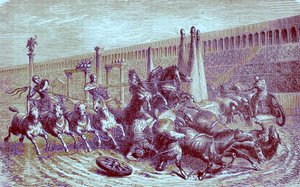 Römische öffentliche Spiele unter dem Imperium - das Wagenrennen im Zirkus, Illustration aus Die Illustrierte Geschichte der Welt, veröffentlicht um 1880 von English School