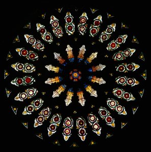 Rosettenfenster, das die Vereinigung der Häuser Lancaster und York symbolisiert von English School