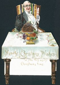 Dicker Mann am Tisch, Weihnachtskarte von English School